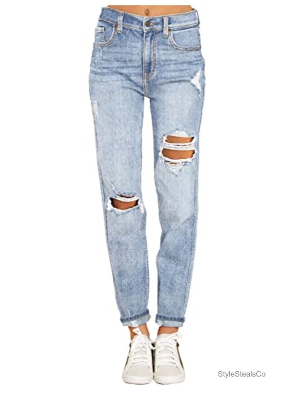 Boyfriend Jeans High Waisted Ripped Distressed Stretch Denim Pants